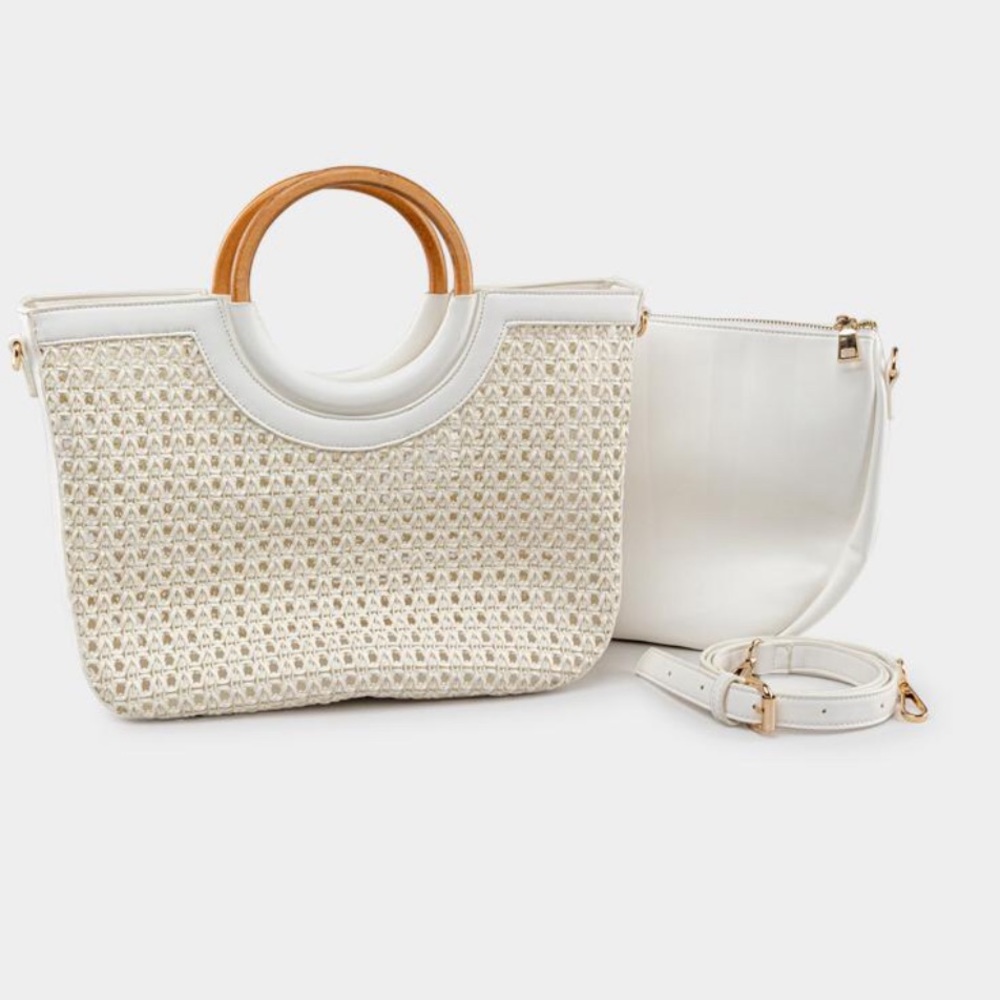Ruby Woven White Tote Purse (Francescas)